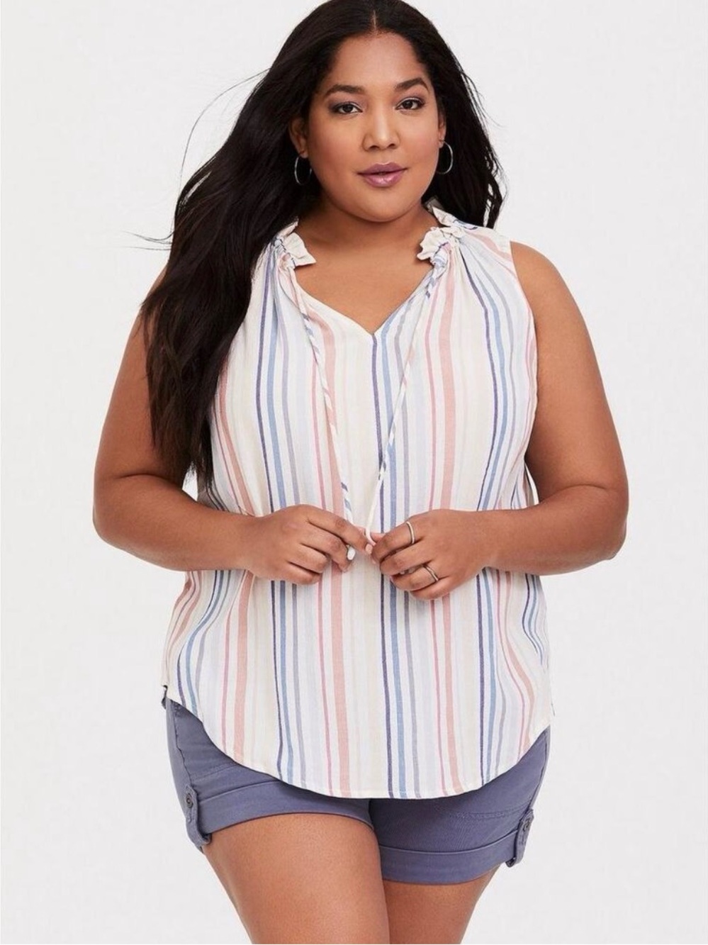 torrid Striped Tie-Neck  Rayon Pullover Tank Top